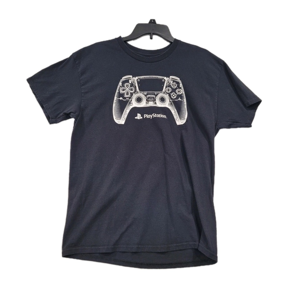 Sony‎ Playstation T-shirt Controller Youths Large Black With White Graphics